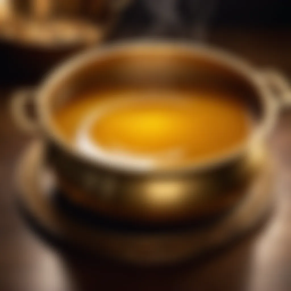 Gilded pot containing the simmering elixir