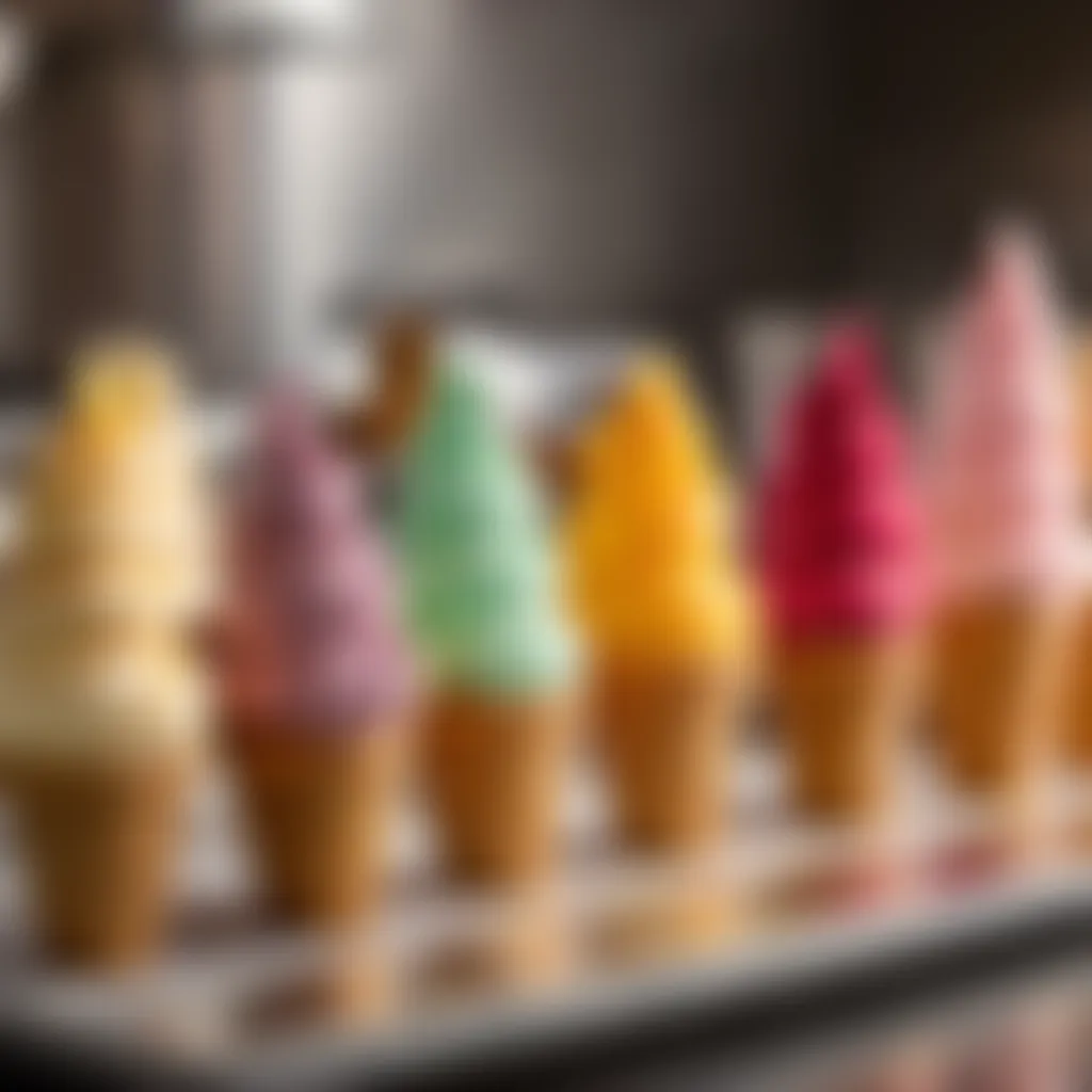 Arranging various flavored ice cream cones