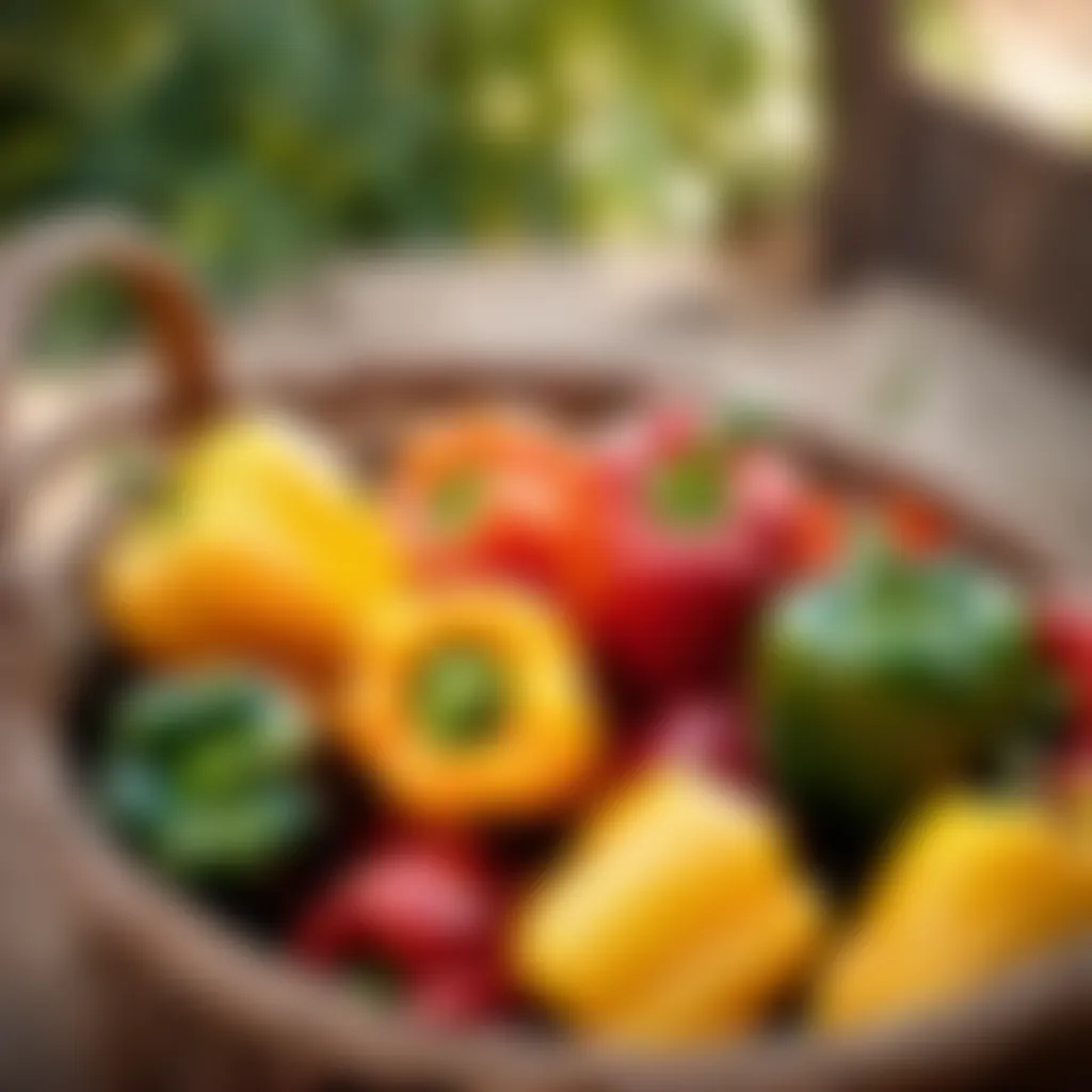 Colorful Bell Peppers in Rustic Basket
