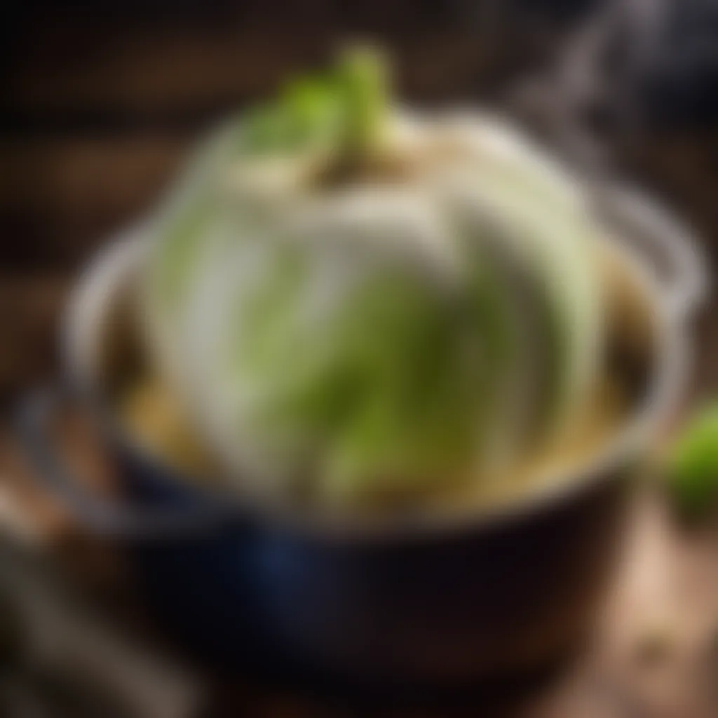 Boiling celeriac in a pot