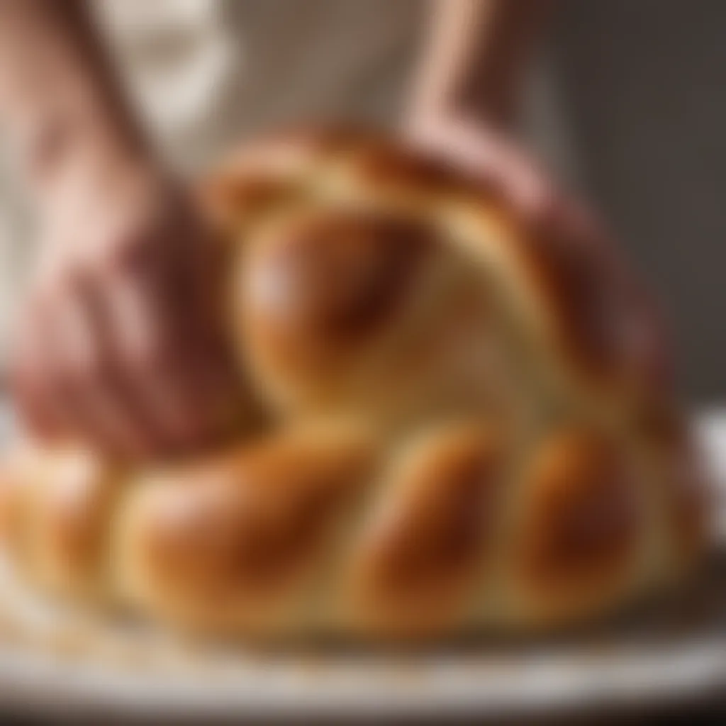 Close-up of challah bread dough rising