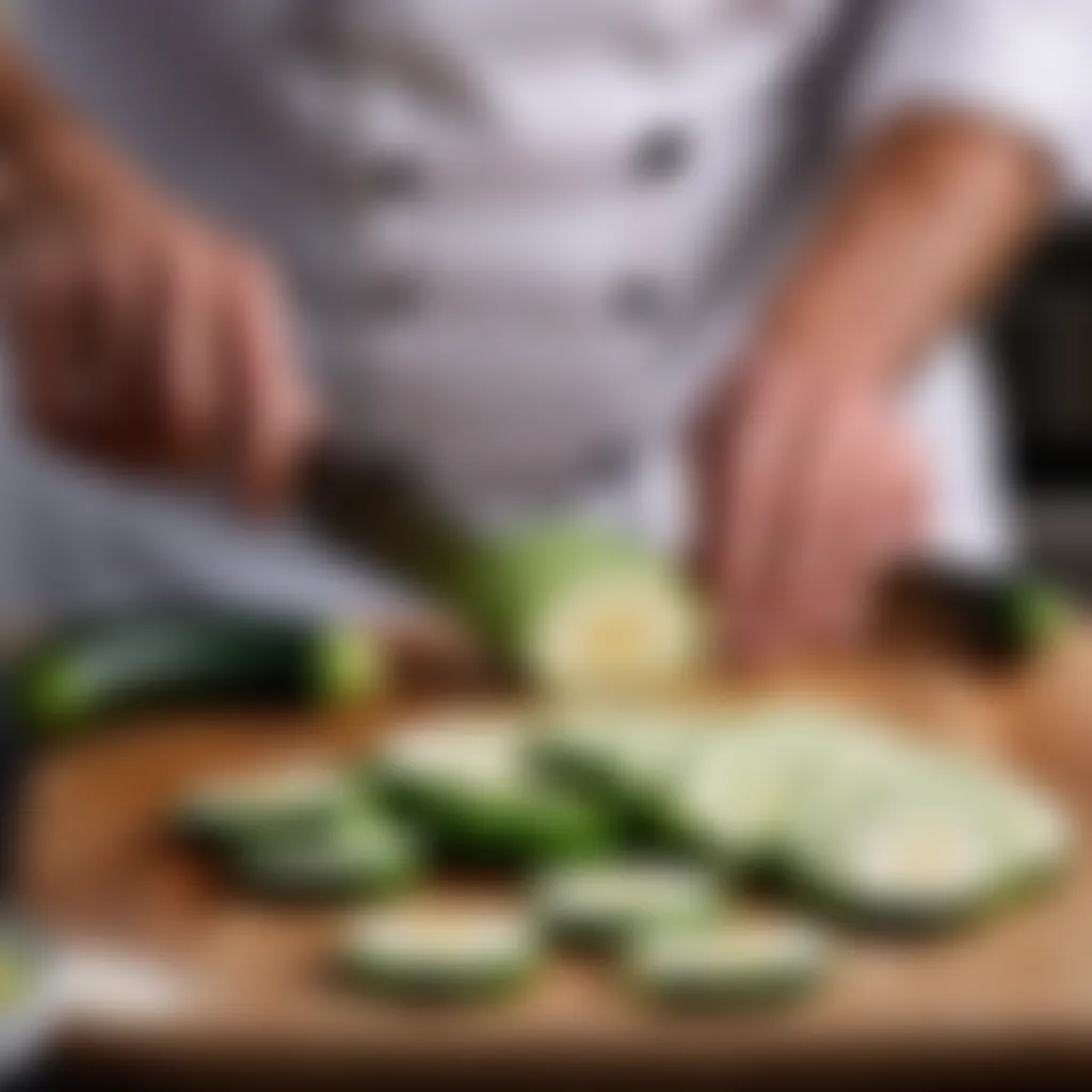 Chef slicing courgettes