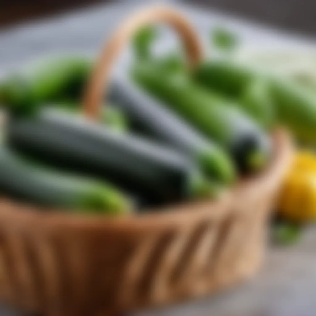 Fresh courgettes in a basket