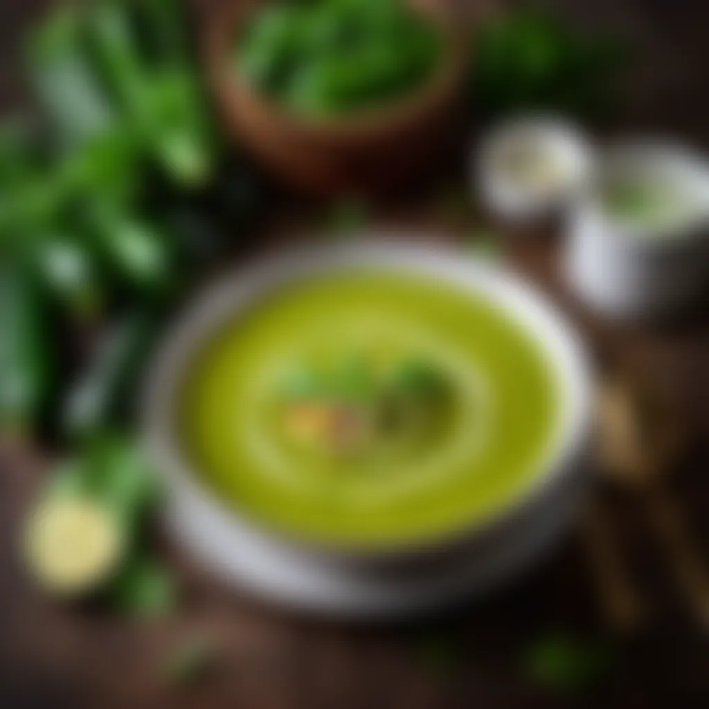 Zucchini soup garnished with herbs