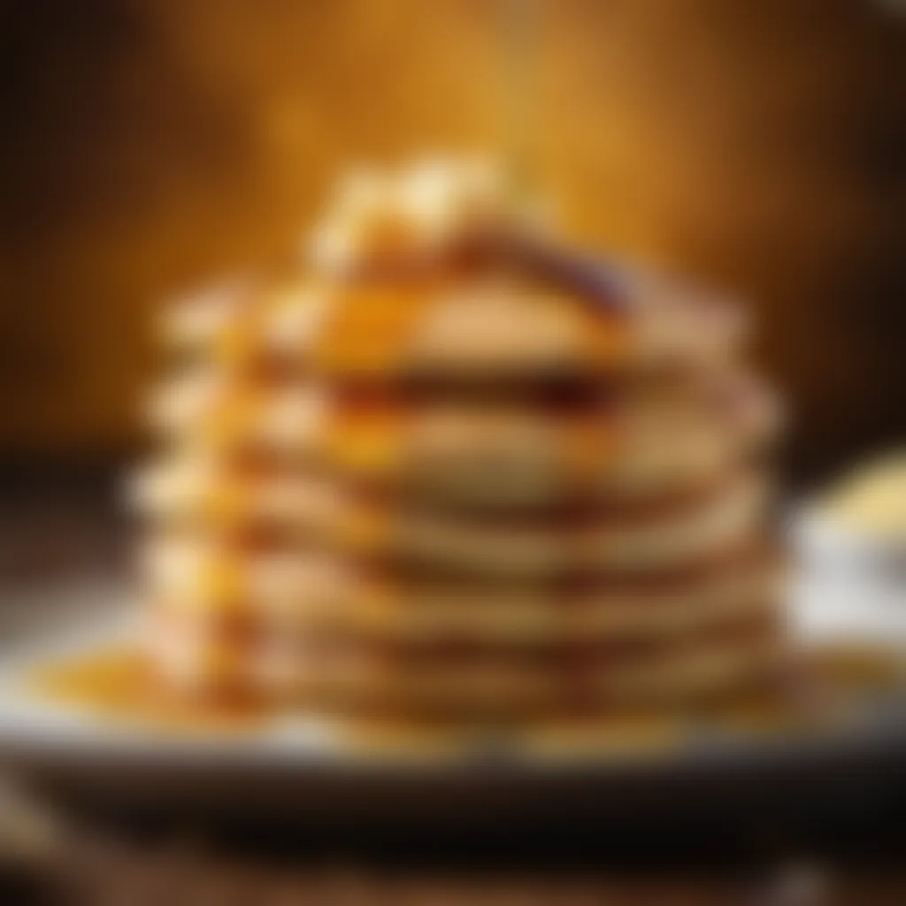 Honey drizzled over a stack of fluffy pancakes
