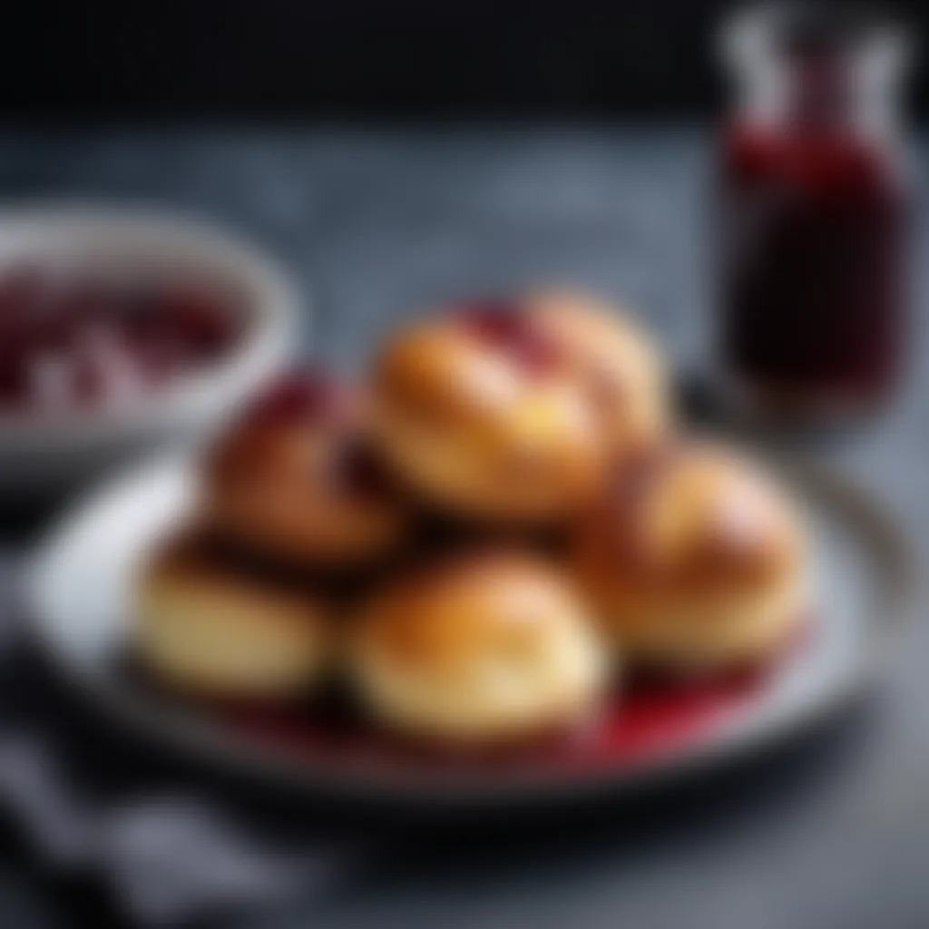 Plate of aebleskivers served with a dollop of jam