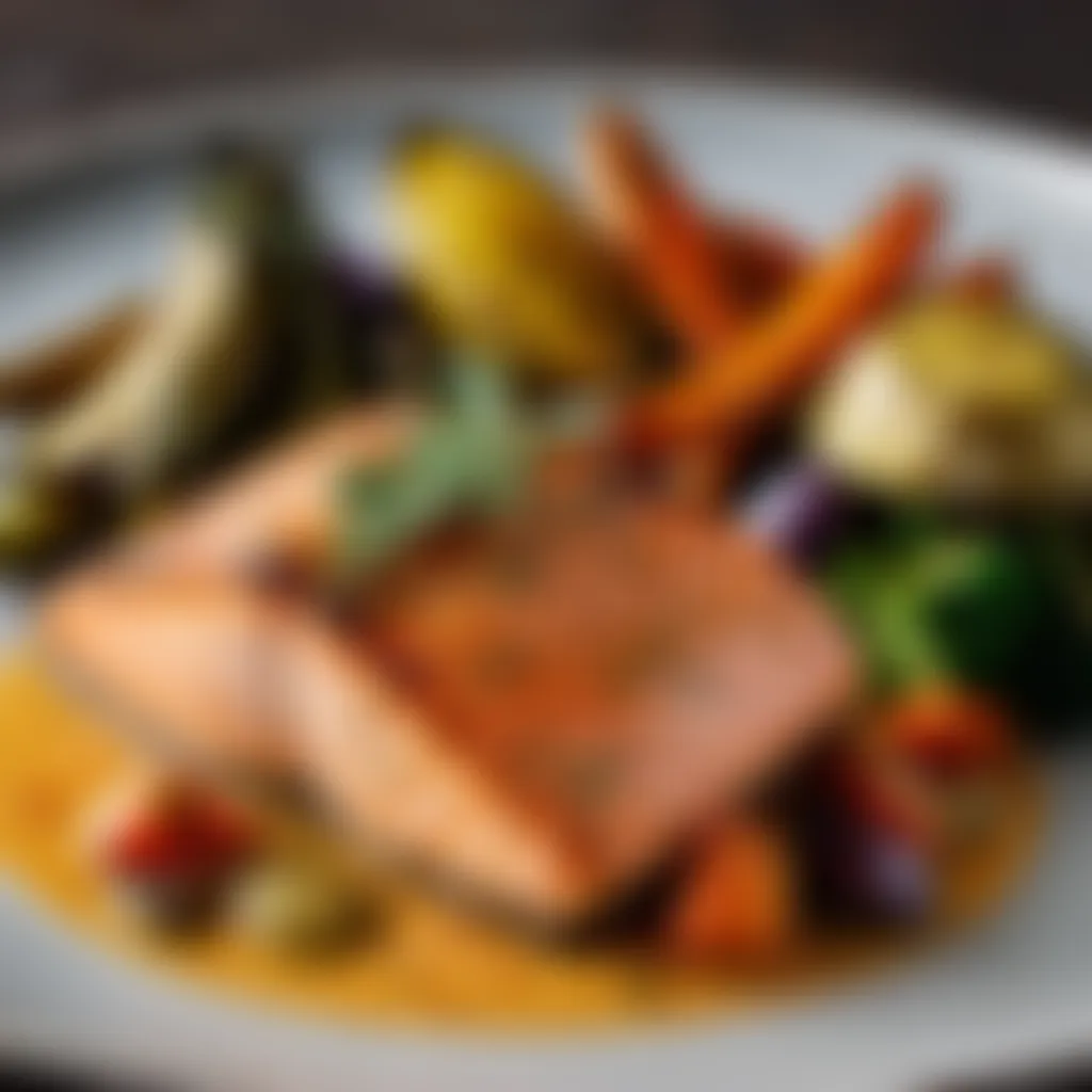 Artisanal Baked Salmon Served with Roasted Vegetables
