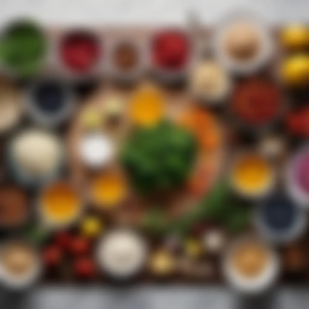 Top-down view of kitchen counter with various ingredients
