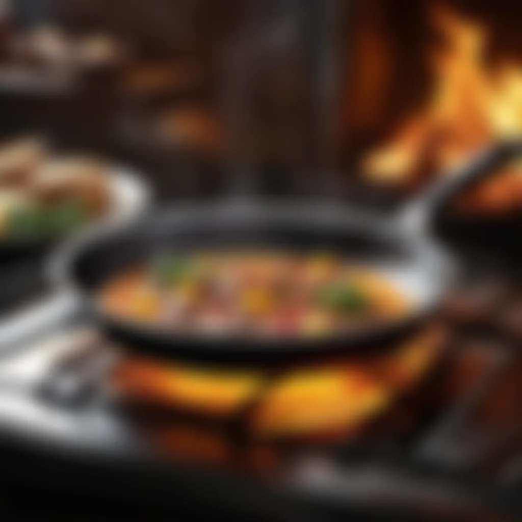 Artistic depiction of a sizzling pan