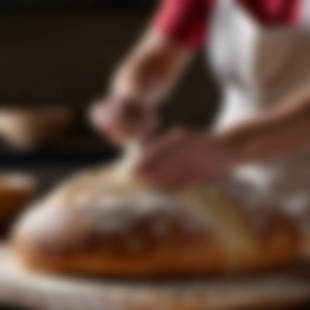 Artisanal bread dough being kneaded