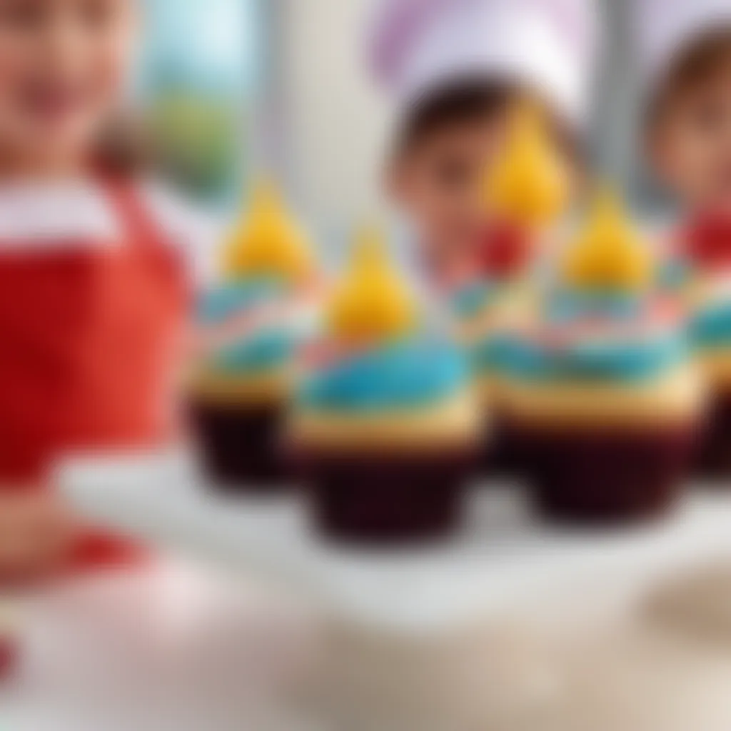 Kindergarten students decorating cupcakes