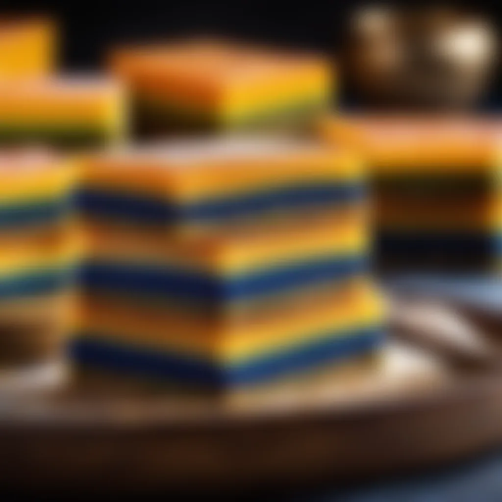 Close-up of vibrant layers of kuih lapis
