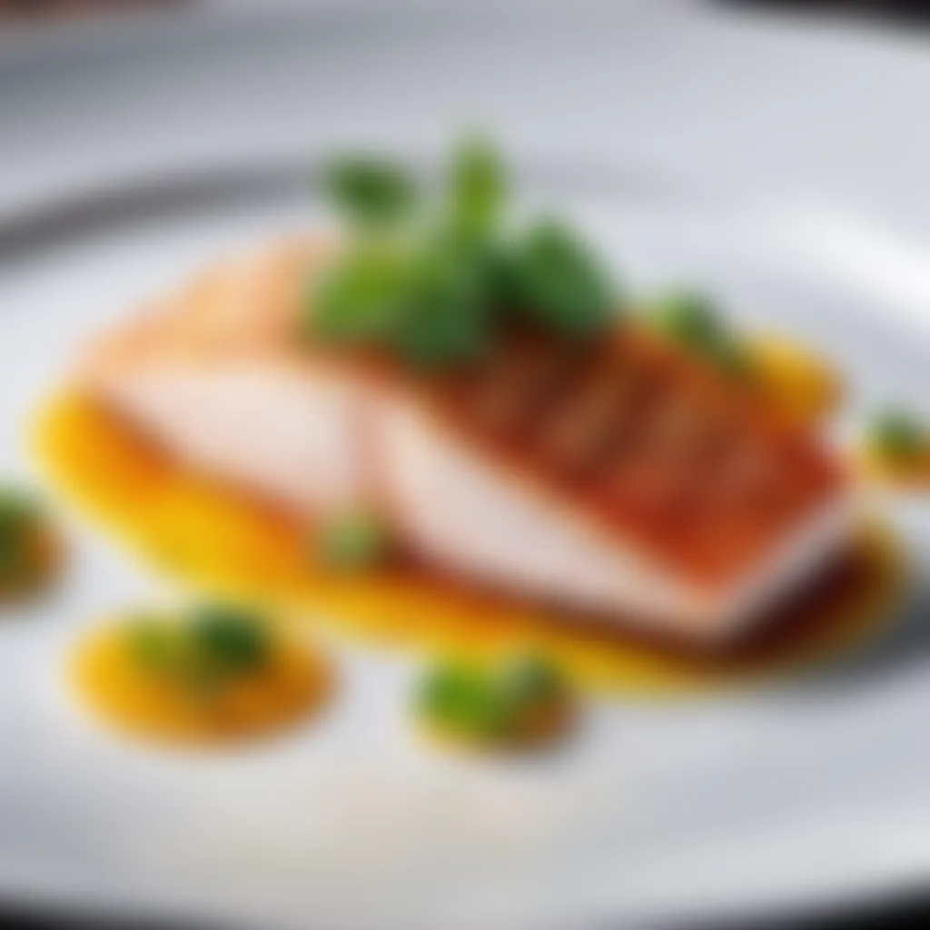 Unique visualization of presenting a beautifully plated fish fillet dish