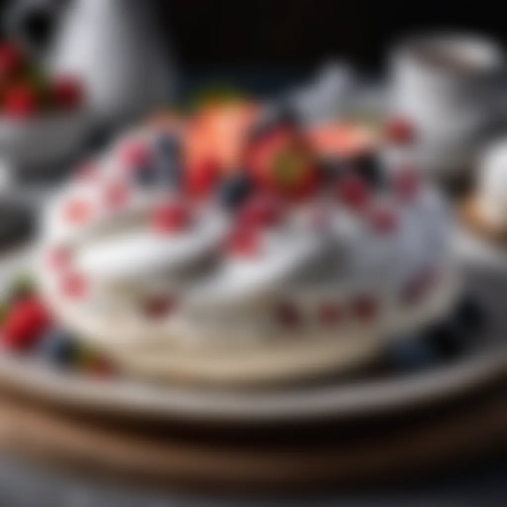 Decadent Pavlova dessert on a platter