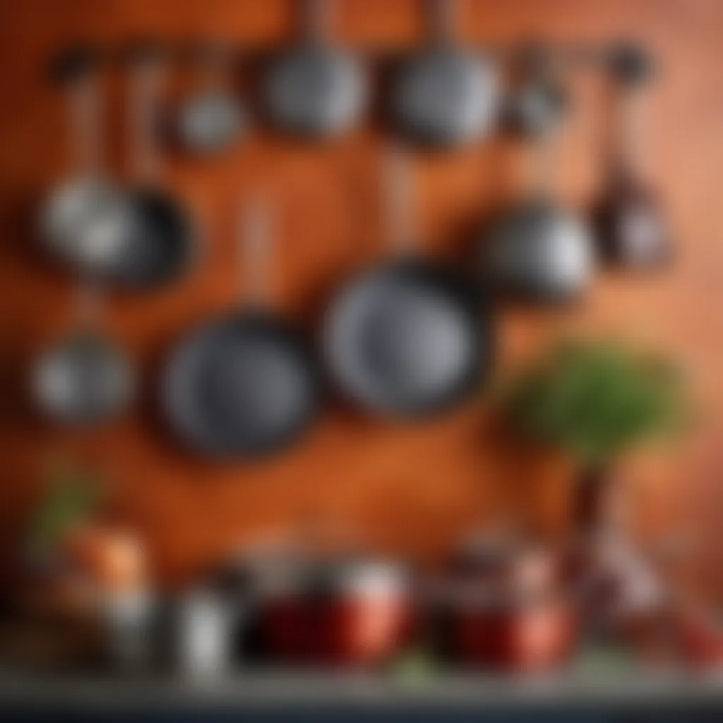 An innovative display showcasing the craftsmanship of recycled cookware turned into decorative wall art