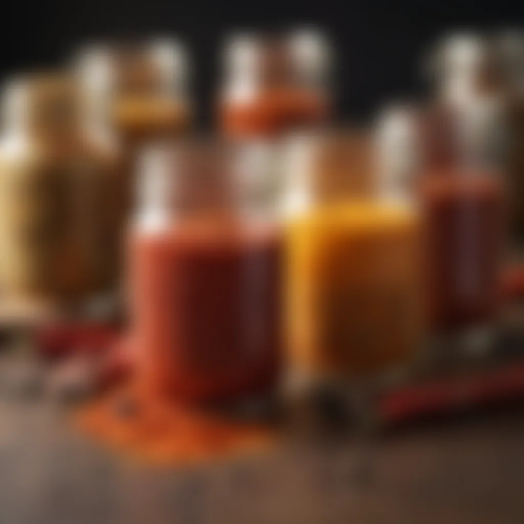 Colorful array of organic spices in glass jars