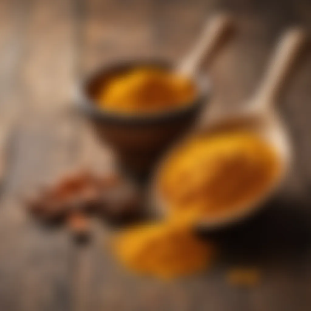 Aromatic turmeric powder in a rustic wooden spoon