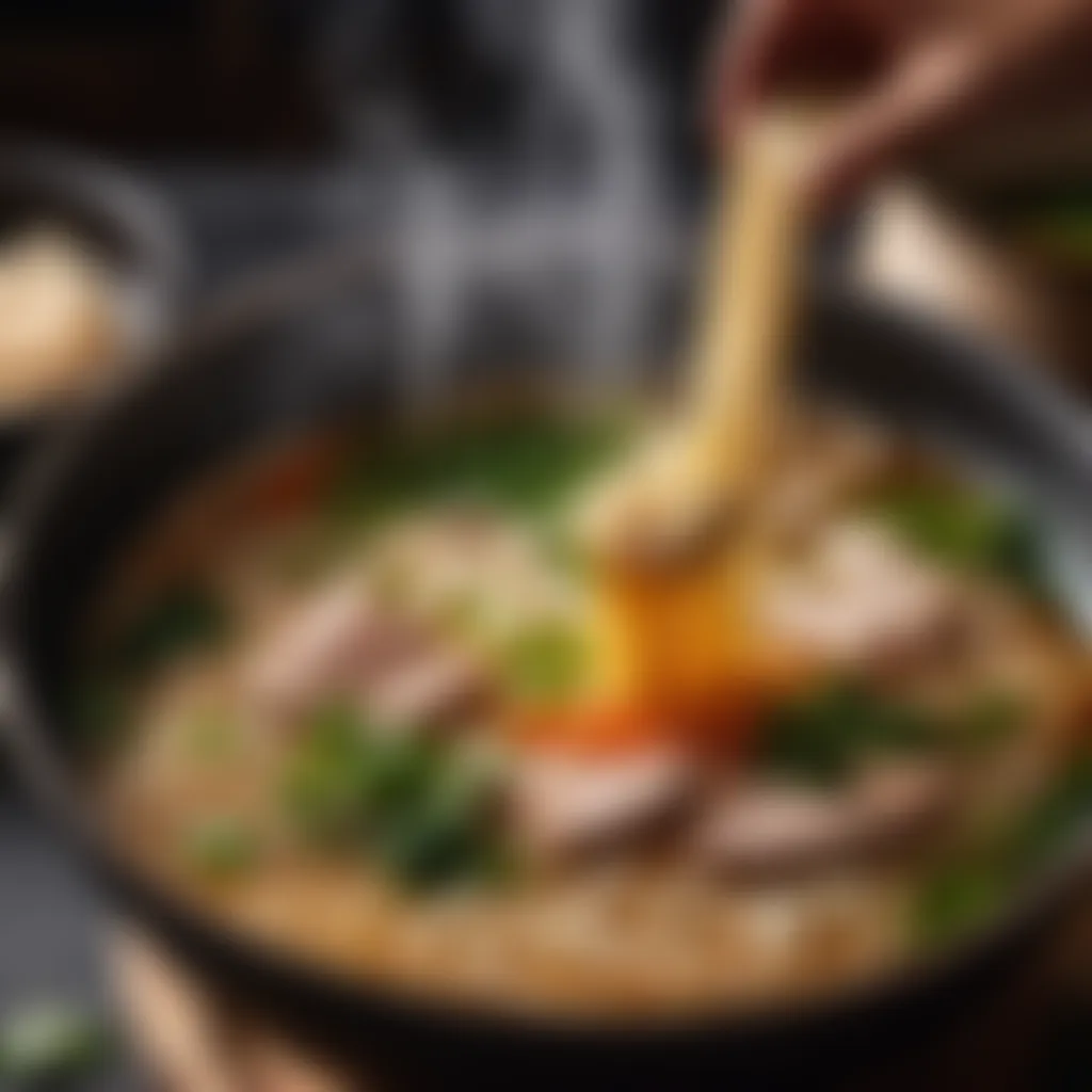 Steam Rising from Simmering Udon Broth in Traditional Pot