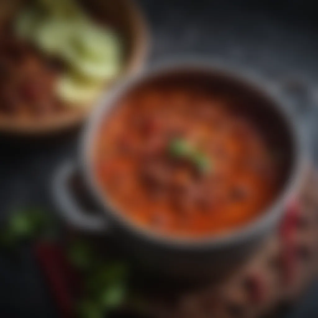 Rich and flavorful chili simmering in a pot