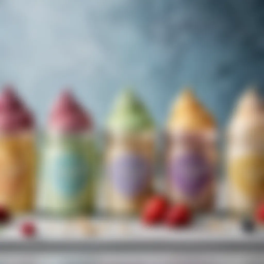 Variety of homemade ice cream flavors displayed in elegant jars