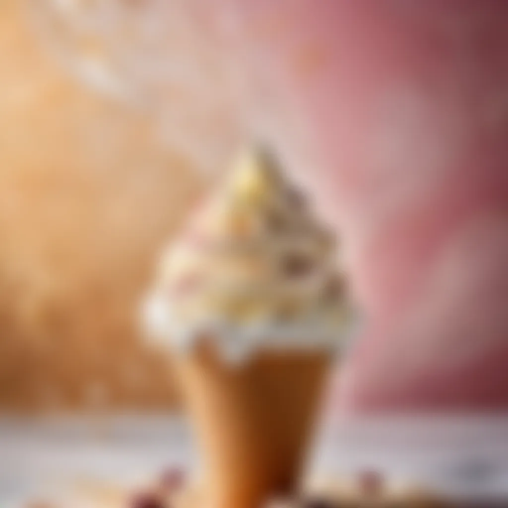 Artistic swirls of homemade ice cream in a vintage cone