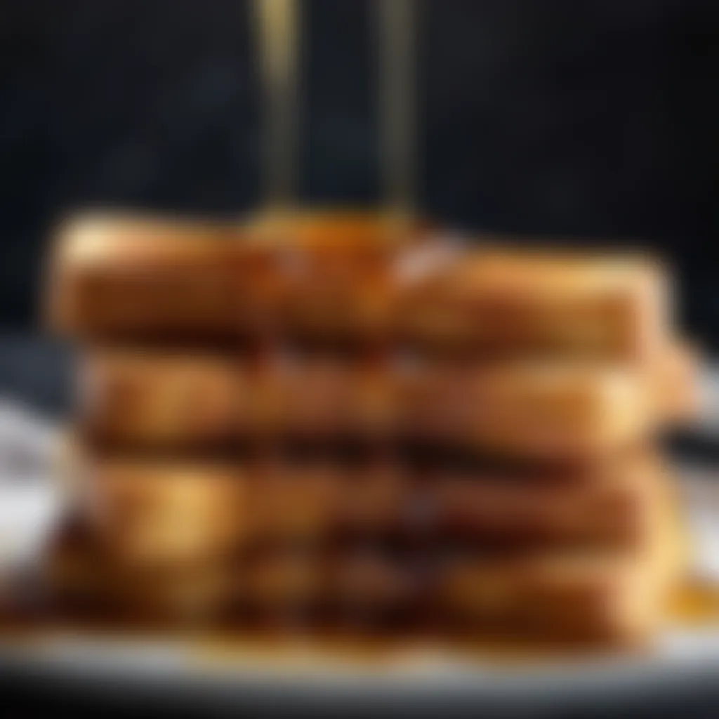 Close-up of maple syrup drizzling on French toast sticks