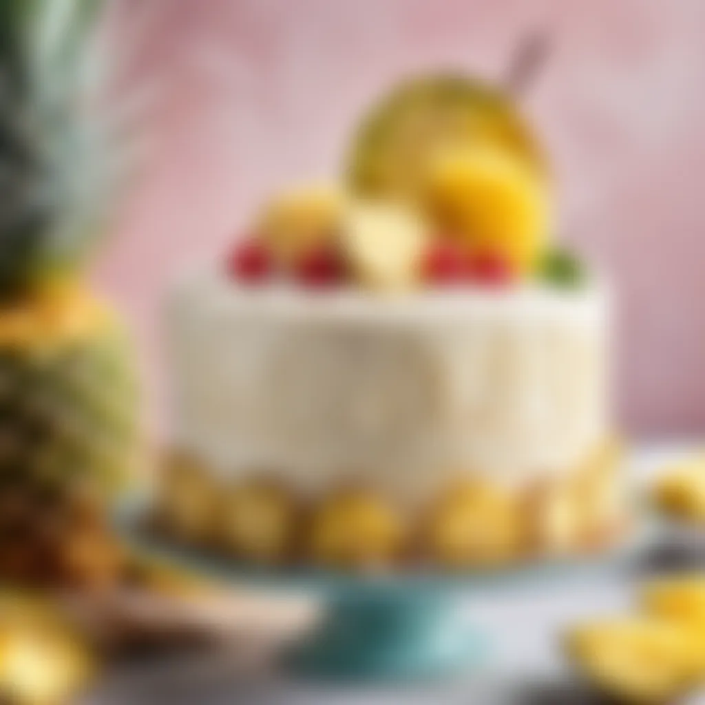 Pina Colada Cake with Pineapple Slices and Coconut Flakes