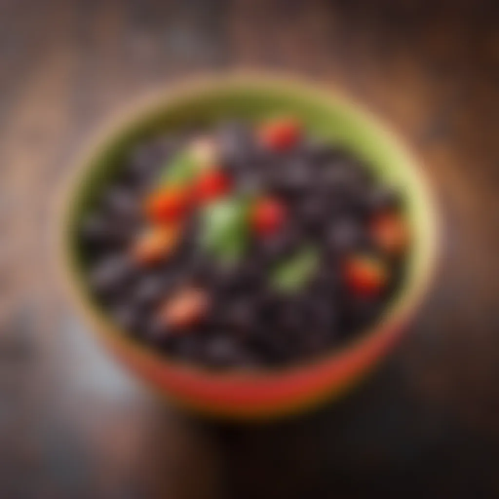 Black beans in a colorful bowl