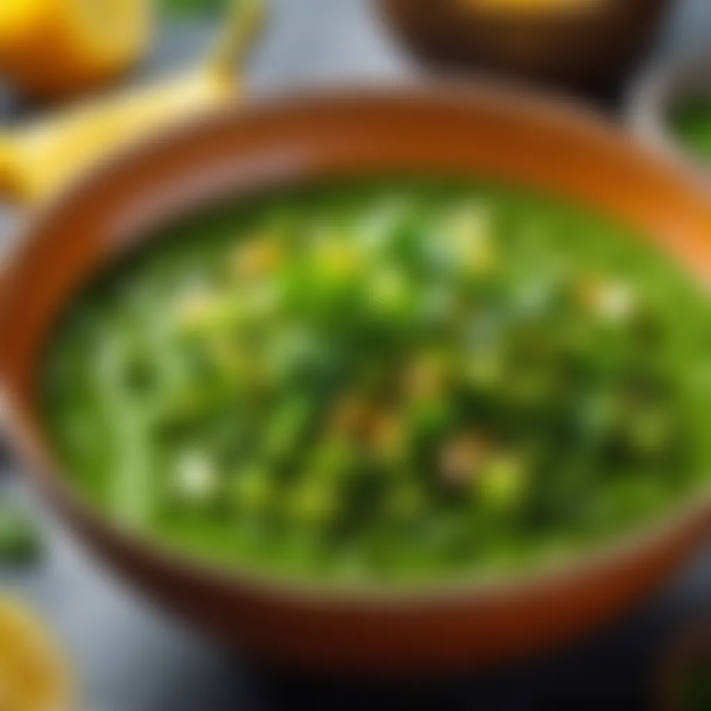 Vibrant Green Zhoug Sauce in a Glass Bowl